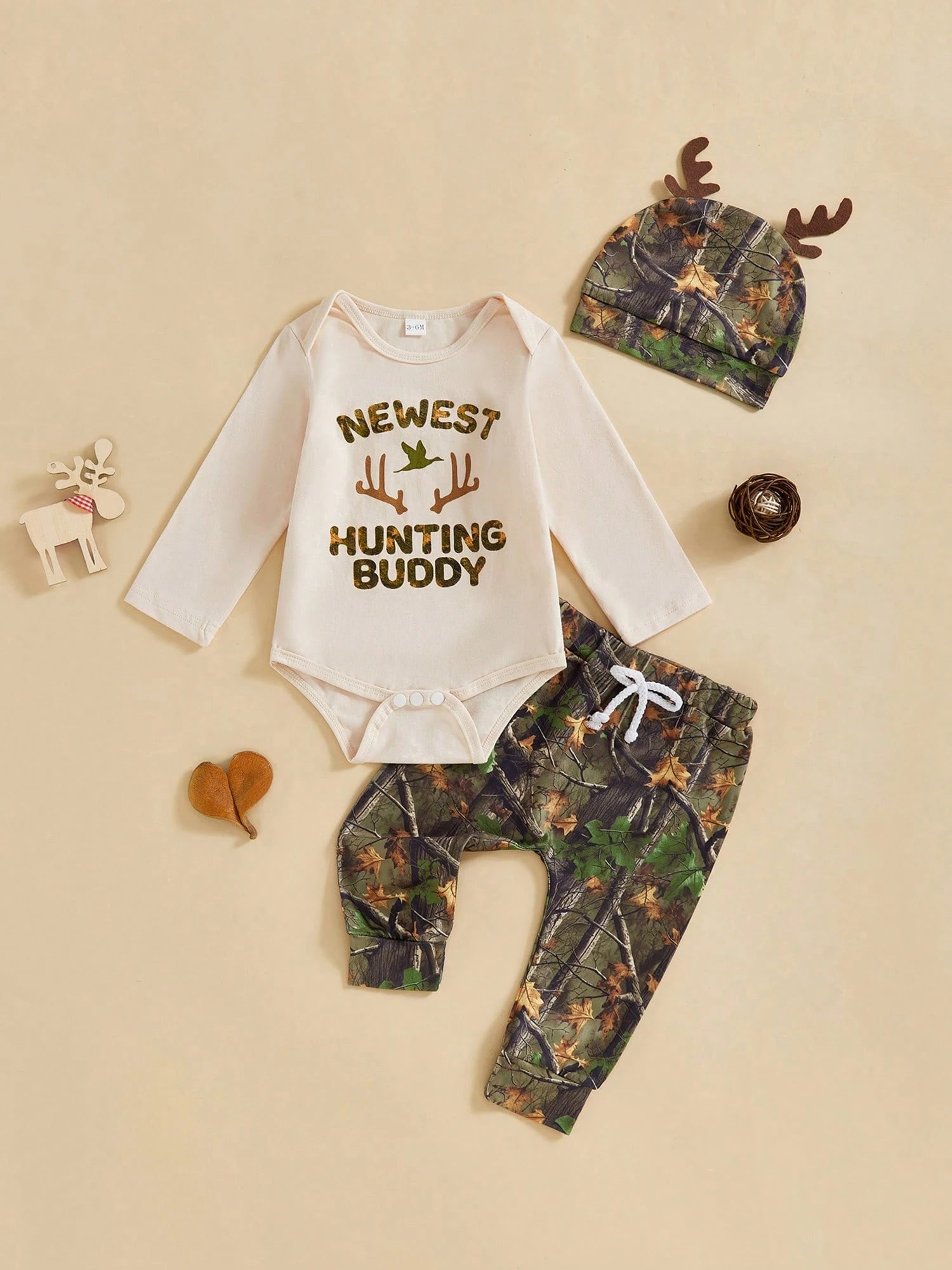 Newborn Baby Boy Clothes Hunting Long Sleeve Romper Shirt Tops Pants Fall Winter Outfits Hat Set