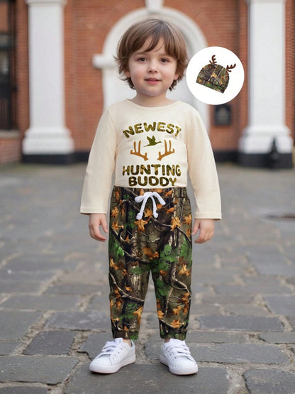 Newborn Baby Boy Clothes Hunting Long Sleeve Romper Shirt Tops Pants Fall Winter Outfits Hat Set