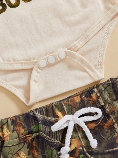 Newborn Baby Boy Clothes Hunting Long Sleeve Romper Shirt Tops Pants Fall Winter Outfits Hat Set