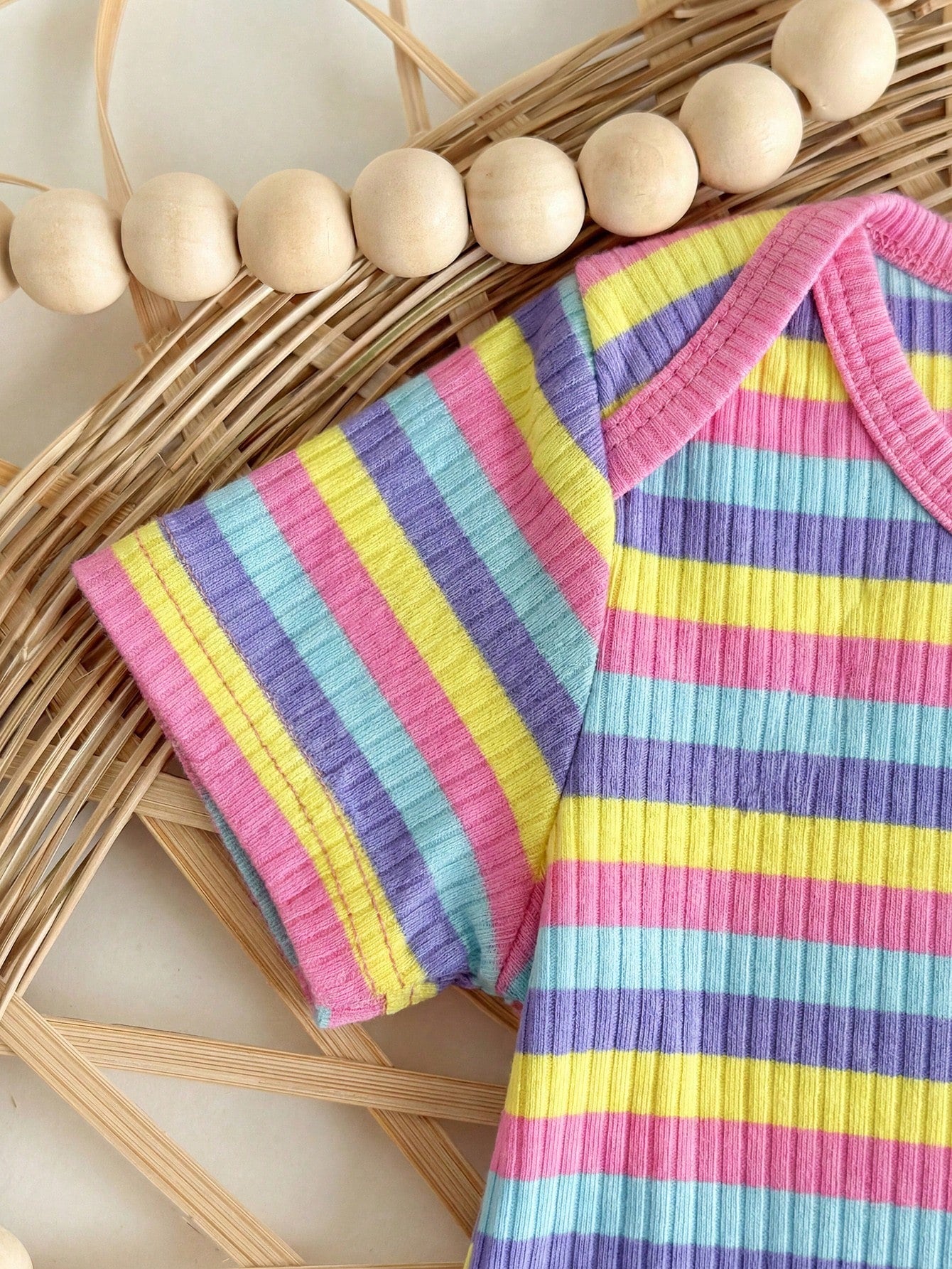 Newborn Baby Boys' 2pcs Set,Pink,Summer,Cute,Family Matching Striped Overall,White Knitted Peter Pan Collar Top,Striped Buttoned Hat,Casual Outfit