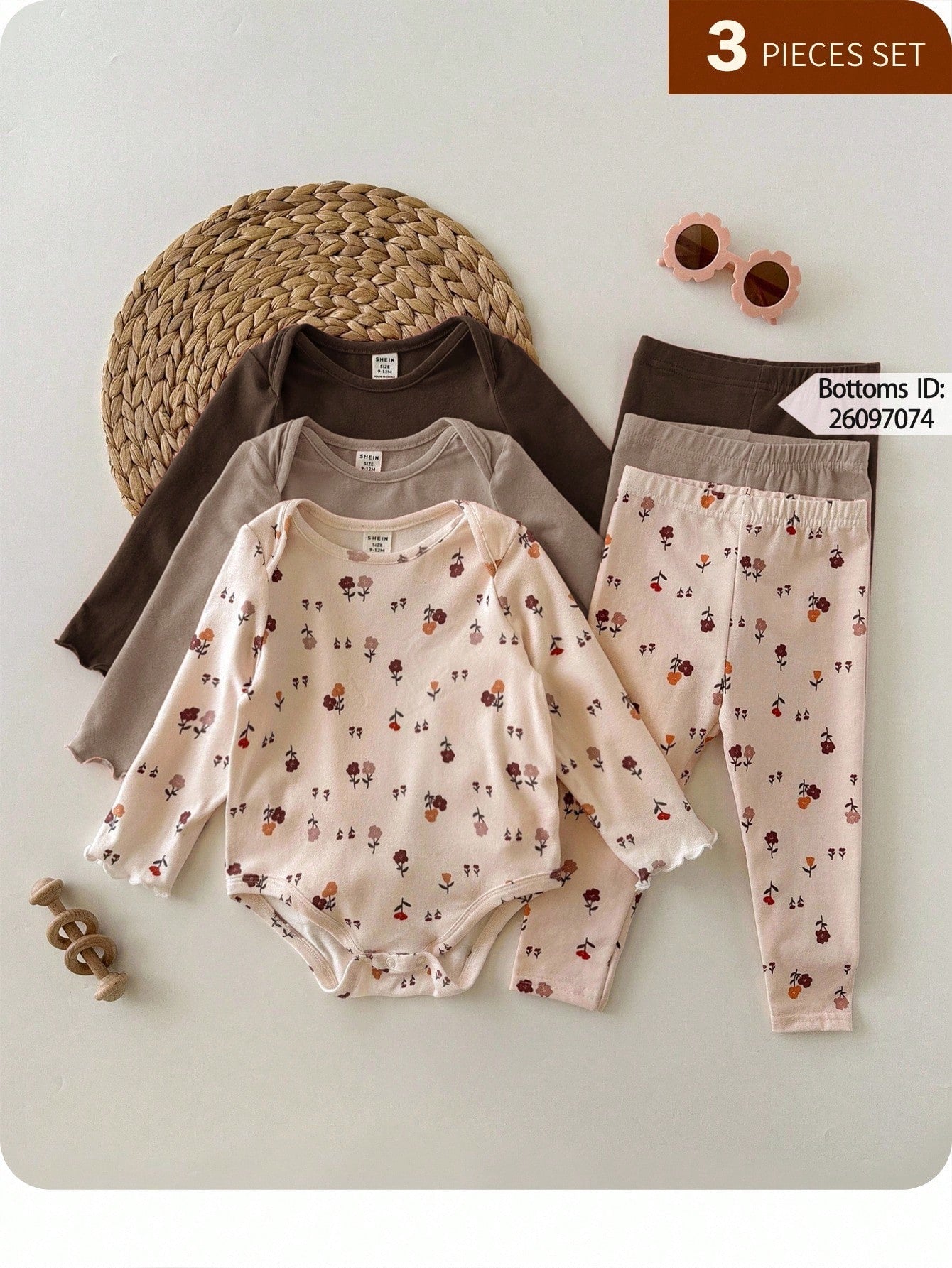 Newborn Baby Girl 3pcs Cute Casual Elastic Knit Floral Pattern Long Sleeve Autumn Rompers