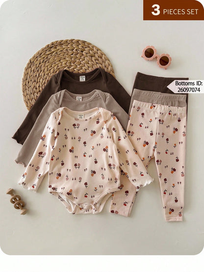 Newborn Baby Girl 3pcs Cute Casual Elastic Knit Floral Pattern Long Sleeve Autumn Rompers