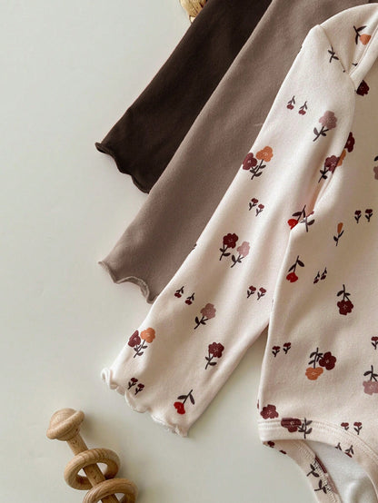 Newborn Baby Girl 3pcs Cute Casual Elastic Knit Floral Pattern Long Sleeve Autumn Rompers