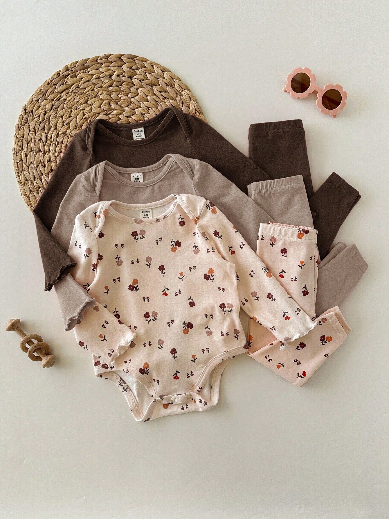 Newborn Baby Girl 3pcs Cute Casual Elastic Knit Floral Pattern Long Sleeve Autumn Rompers