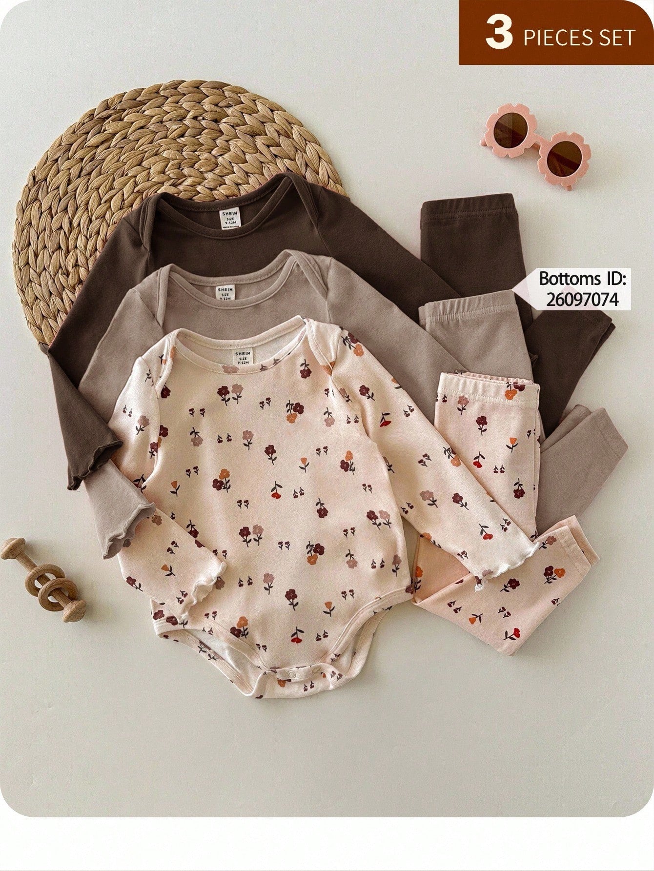 Newborn Baby Girl 3pcs Cute Casual Elastic Knit Floral Pattern Long Sleeve Autumn Rompers