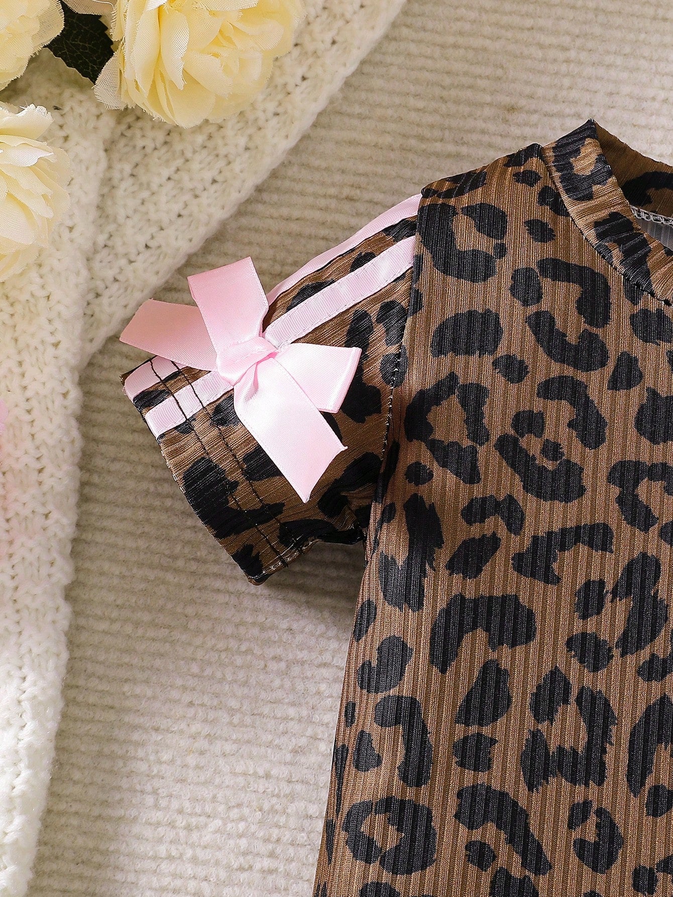 Newborn Baby Girl Pink Black Fashion Set Short Sleeve Top With 3D Bow Cute Outfit For 0-9 M Babies