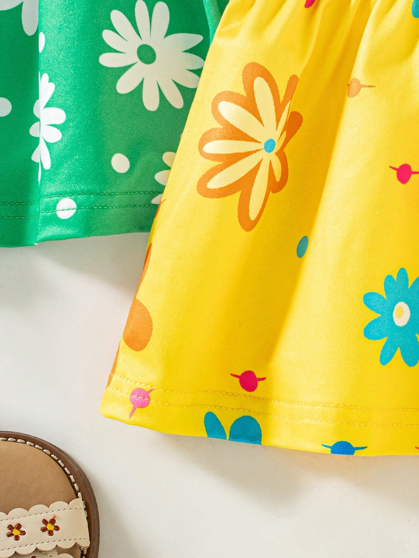 Newborn Baby Girl Summer Maroon Butter Yellow Floral Print Strap Dress 3-Piece Set, Comfortable Cute Outfit, Great Gift Cute