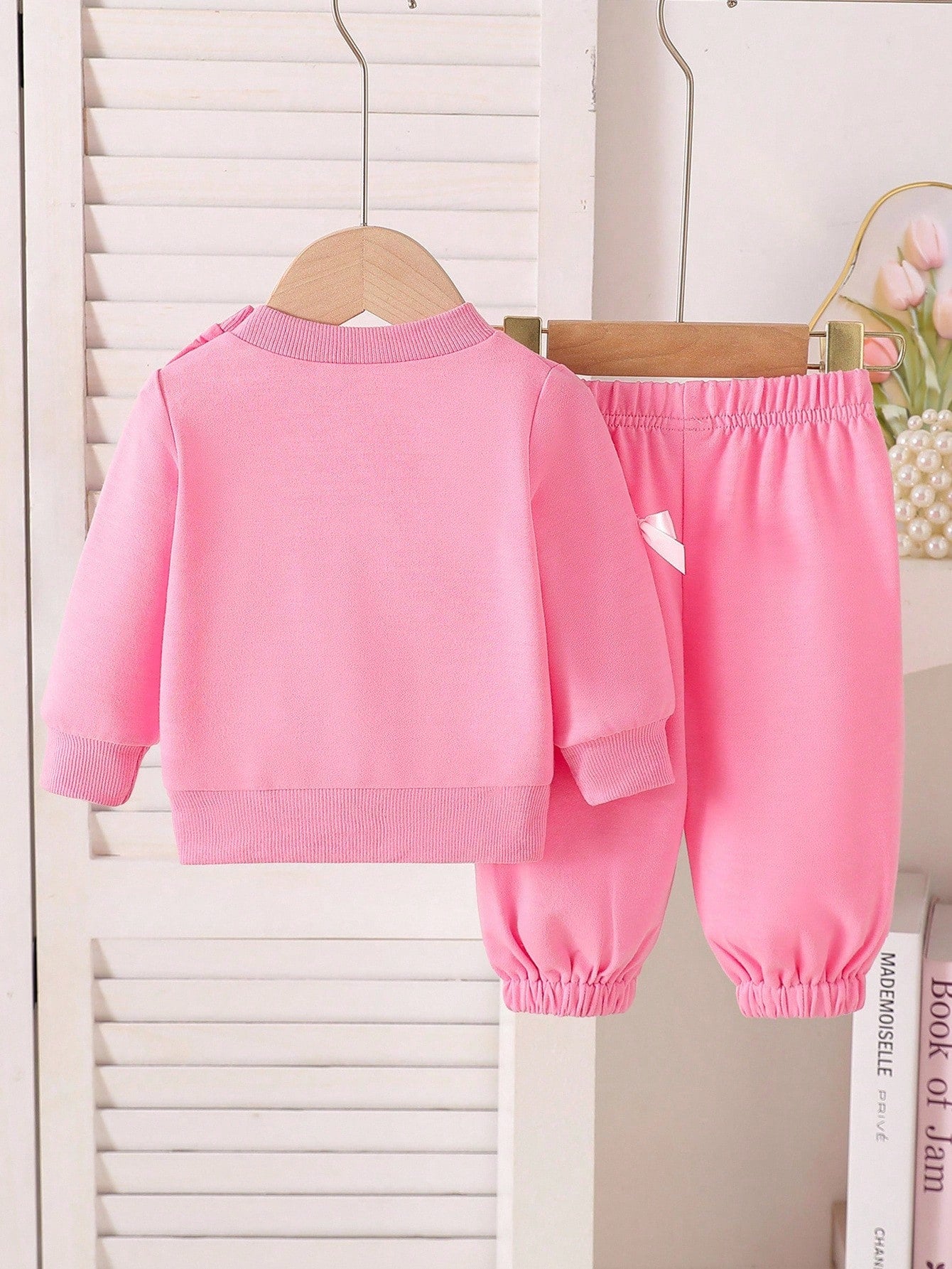 Newborn Baby Girls' Casual Bow Decor Long Sleeve Top And Elastic Cuff Pants Set, Autumn Fall Winter
