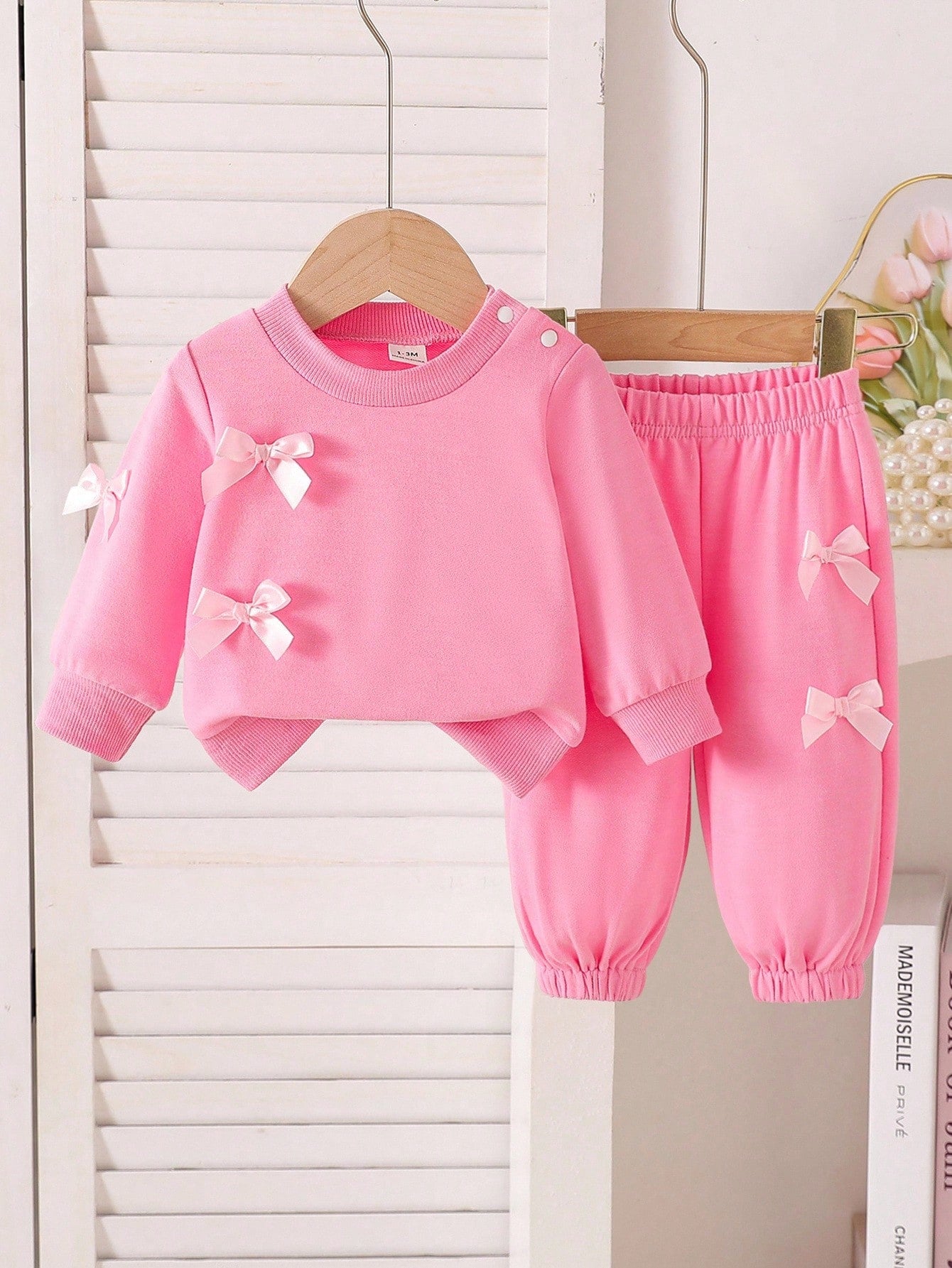 Newborn Baby Girls' Casual Bow Decor Long Sleeve Top And Elastic Cuff Pants Set, Autumn Fall Winter