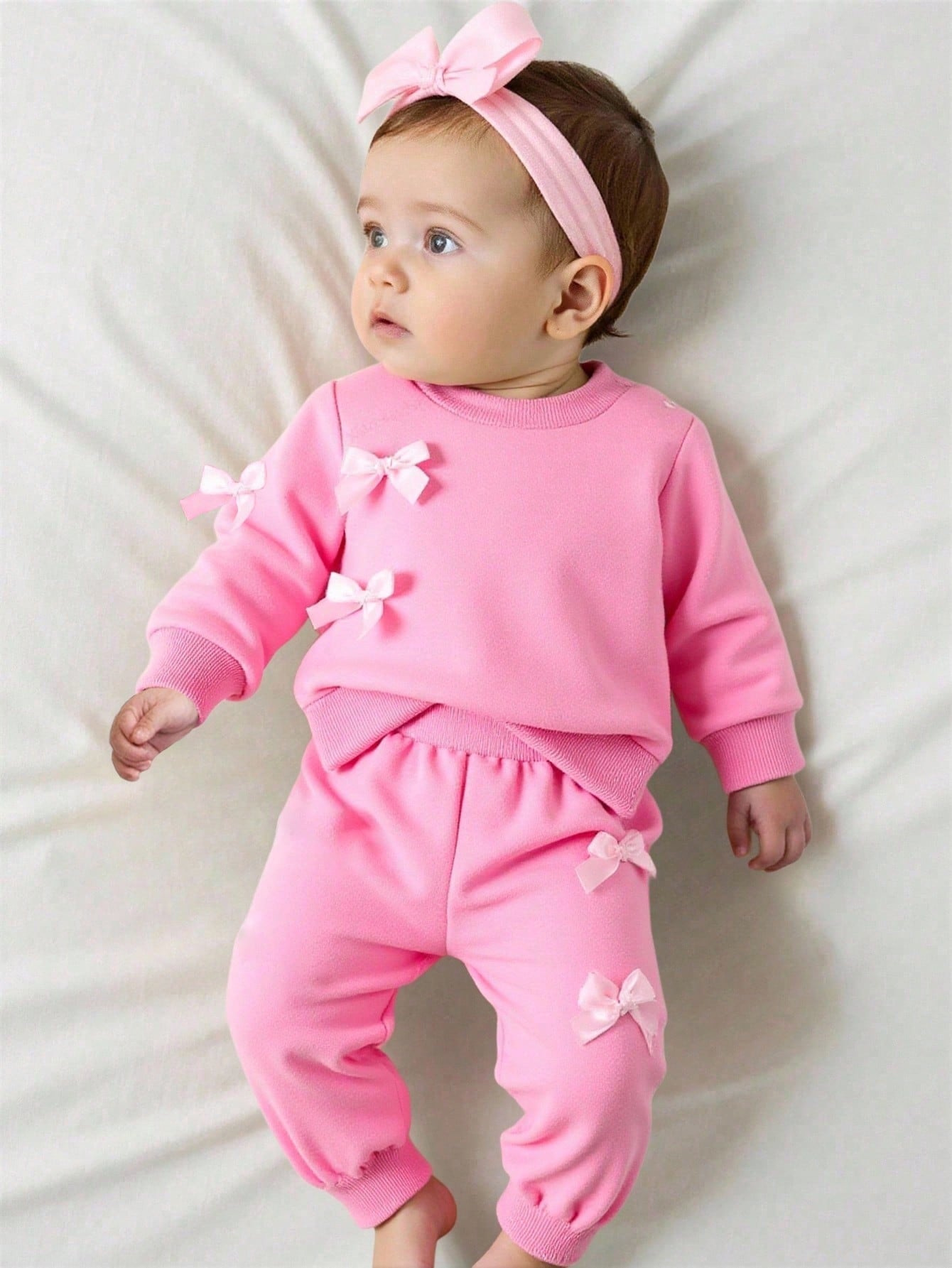Newborn Baby Girls' Casual Bow Decor Long Sleeve Top And Elastic Cuff Pants Set, Autumn Fall Winter