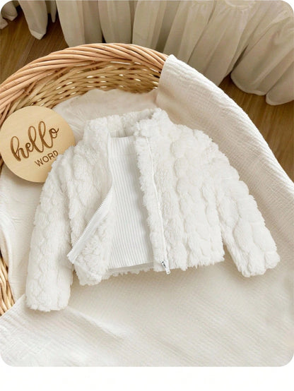Newborn Baby Girls' Thickened Long Sleeve Jacket With Stand Collar,In Fall/Winter