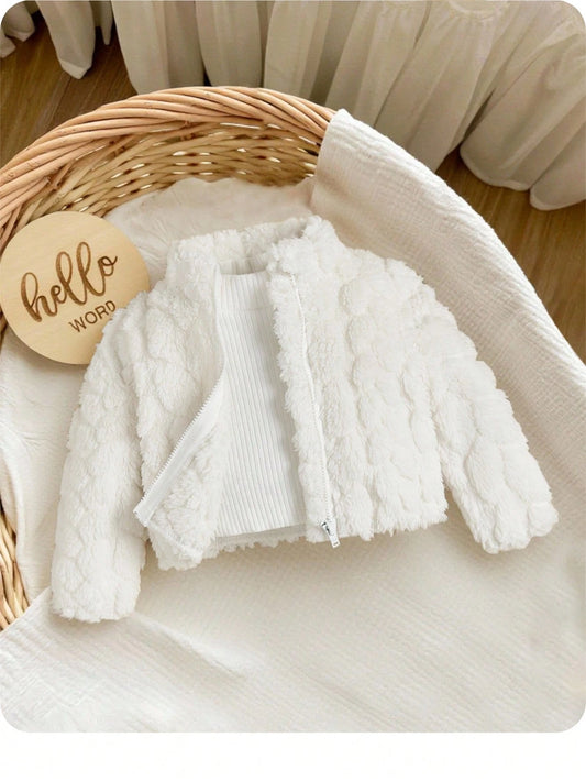 Newborn Baby Girls' Thickened Long Sleeve Jacket With Stand Collar,In Fall/Winter
