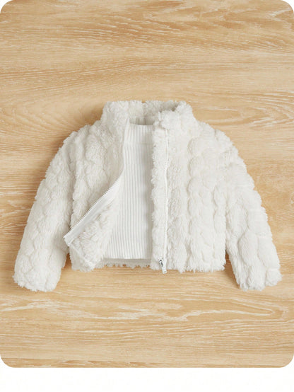 Newborn Baby Girls' Thickened Long Sleeve Jacket With Stand Collar,In Fall/Winter