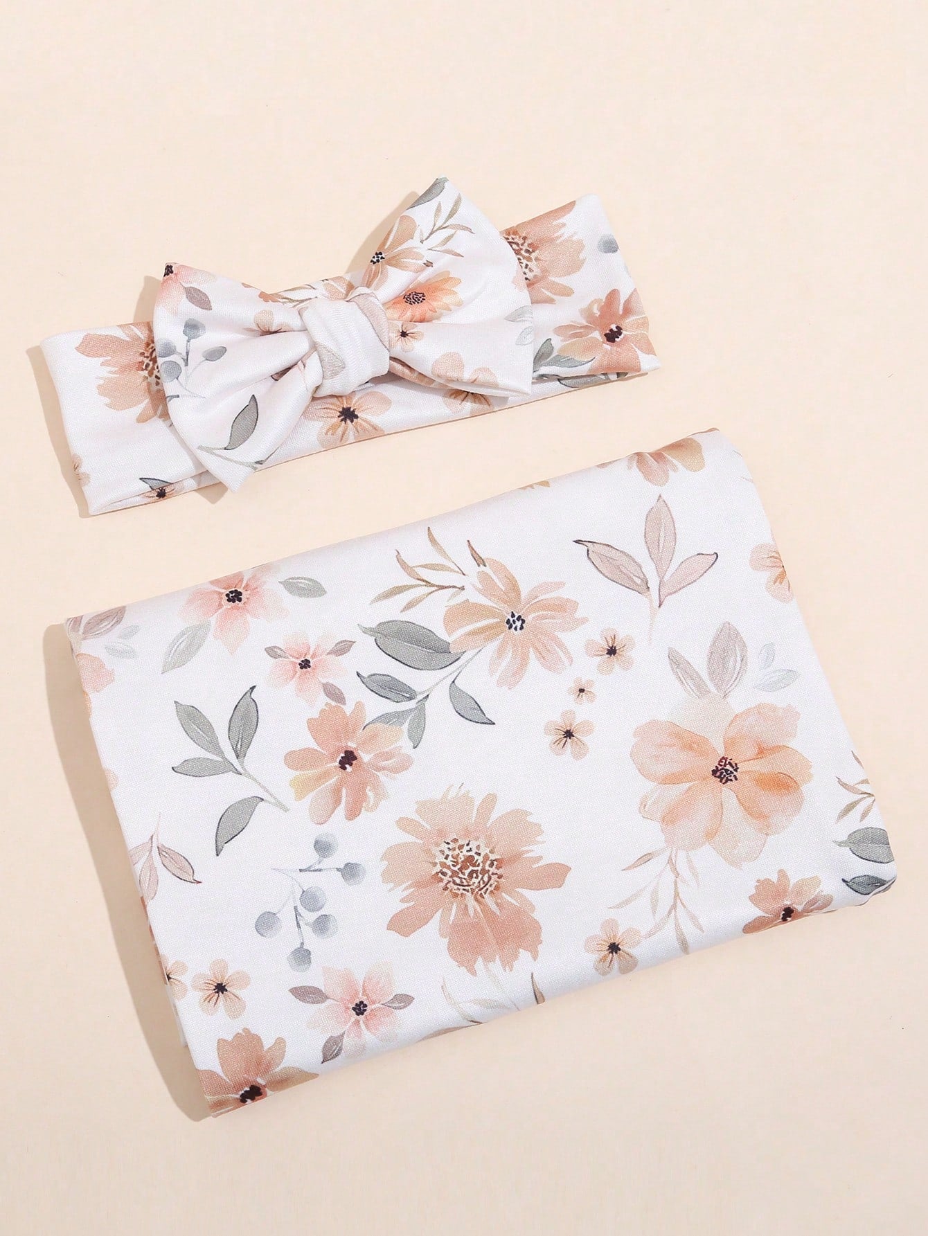Newborn Baby Swaddle Blanket & Bow Headband Set