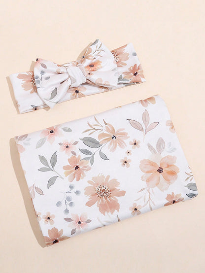 Newborn Baby Swaddle Blanket & Bow Headband Set