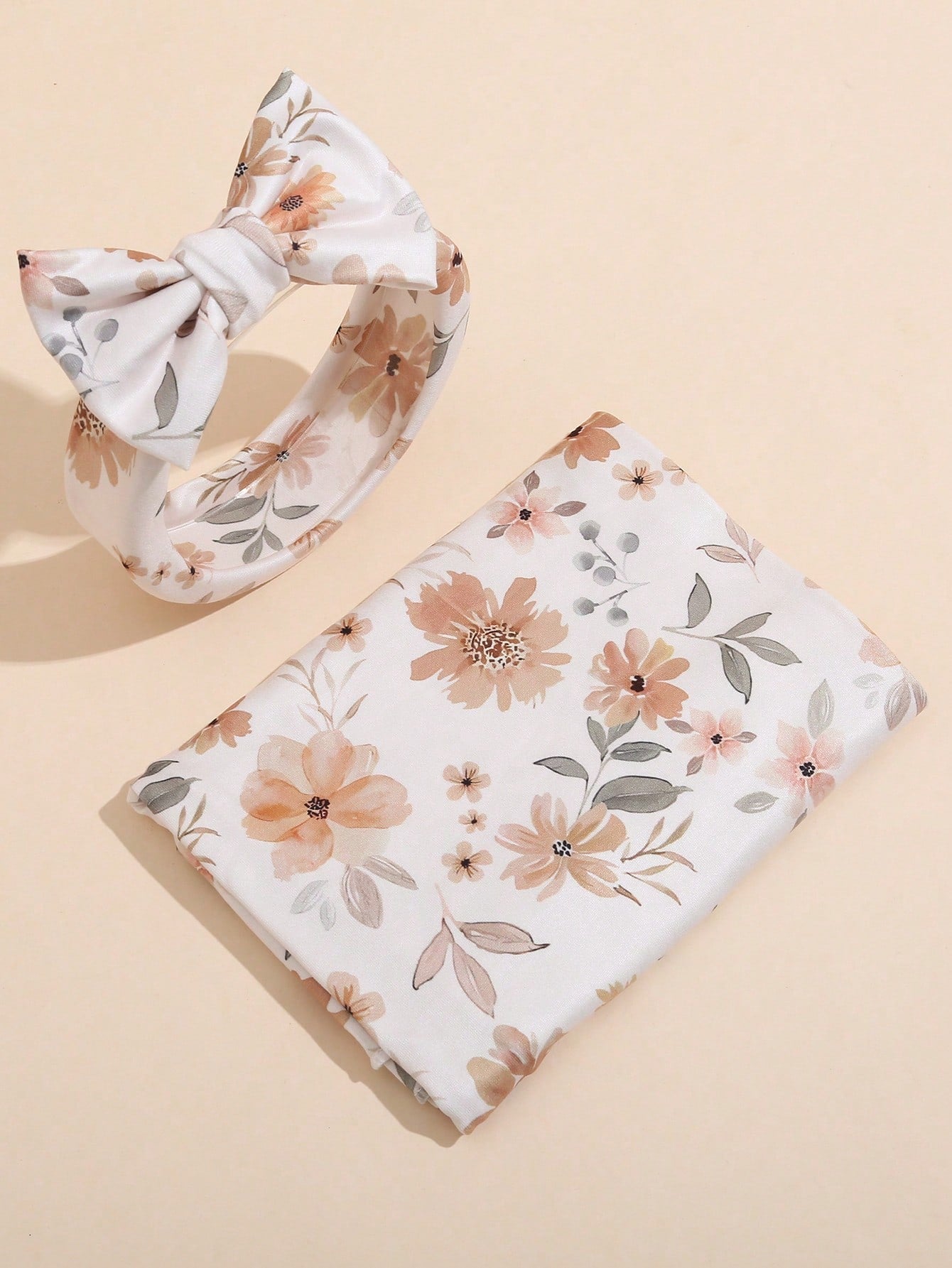 Newborn Baby Swaddle Blanket & Bow Headband Set