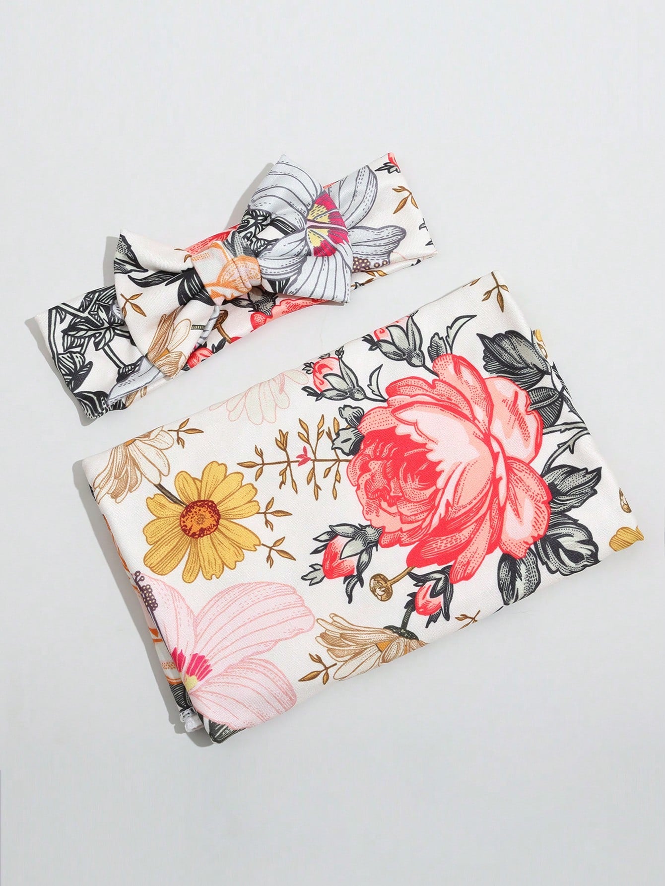 Newborn Baby Swaddle Blanket & Bow Headband Set