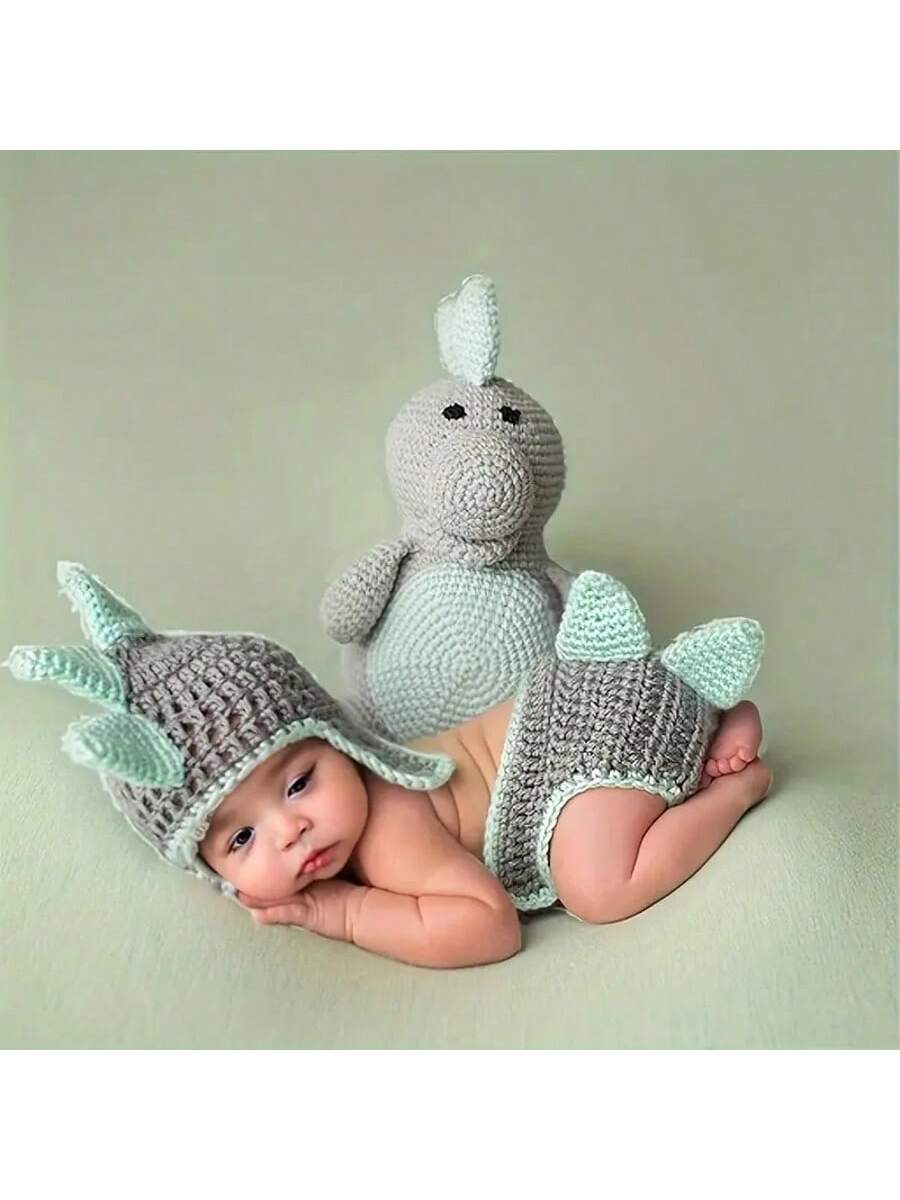 Newborn Cartoon Dinosaur Photography Costume Knitted Photoshoot Hat Set, Baby Unisex Photo Propbaby Shower Easter Gift Sthings For Girls/Boys