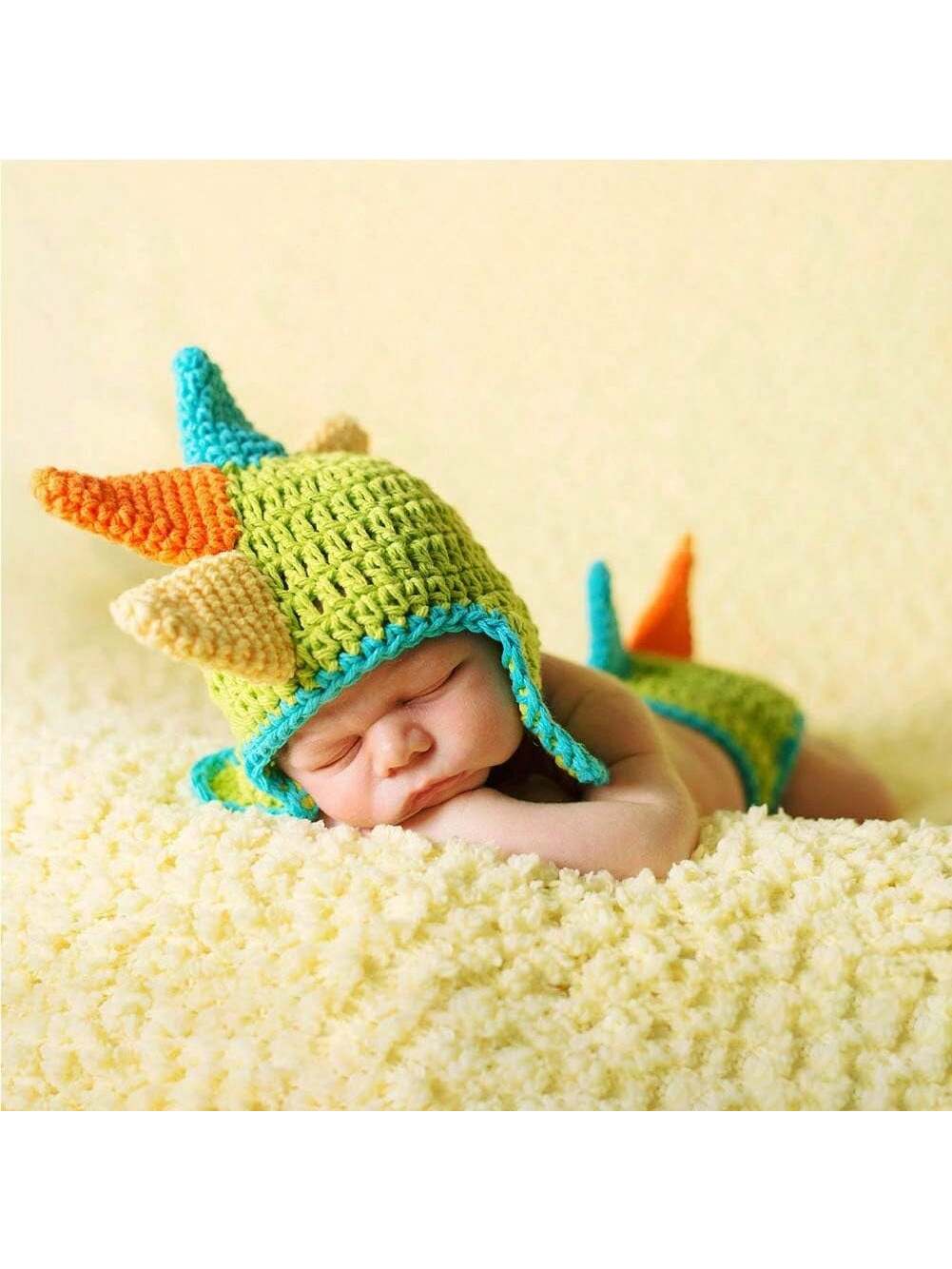 Newborn Cartoon Dinosaur Photography Costume Knitted Photoshoot Hat Set, Baby Unisex Photo Propbaby Shower Easter Gift Sthings For Girls/Boys