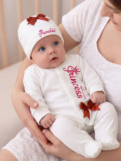 Newborn Photography Outfit And Props 3D Bow Newborn Baby Girl Long Sleeve Pants Hat 100 Days Photo Shoot Outfit Daily Wear Party Date Wear Comfortable Fabric 2pcs Set
