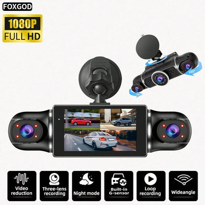 Newly Designed 3-Channel Dash Cam, Intelligent Wifi Connection, 1080FHD, Capable Of Recording Front, Interior, And Rear, Beautiful Body, G-Sensor, Mobile Monitoring, Video Recording, Wide-Angle Shooti