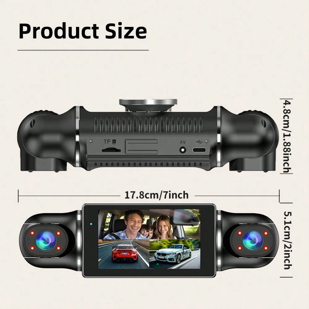 Newly Designed 3-Channel Dash Cam, Intelligent Wifi Connection, 1080FHD, Capable Of Recording Front, Interior, And Rear, Beautiful Body, G-Sensor, Mobile Monitoring, Video Recording, Wide-Angle Shooti