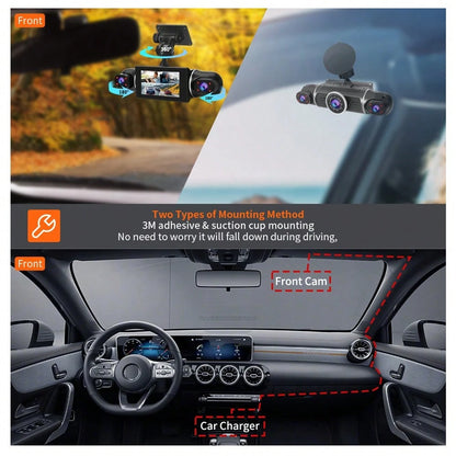 Newly Designed 3-Channel Dash Cam, Intelligent Wifi Connection, 1080FHD, Capable Of Recording Front, Interior, And Rear, Beautiful Body, G-Sensor, Mobile Monitoring, Video Recording, Wide-Angle Shooti