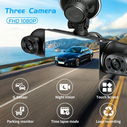 Newly Designed 3-Channel Dash Cam, Intelligent Wifi Connection, 1080FHD, Capable Of Recording Front, Interior, And Rear, Beautiful Body, G-Sensor, Mobile Monitoring, Video Recording, Wide-Angle Shooti