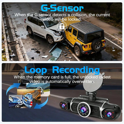 Newly Designed 3-Channel Dash Cam, Intelligent Wifi Connection, 1080FHD, Capable Of Recording Front, Interior, And Rear, Beautiful Body, G-Sensor, Mobile Monitoring, Video Recording, Wide-Angle Shooti