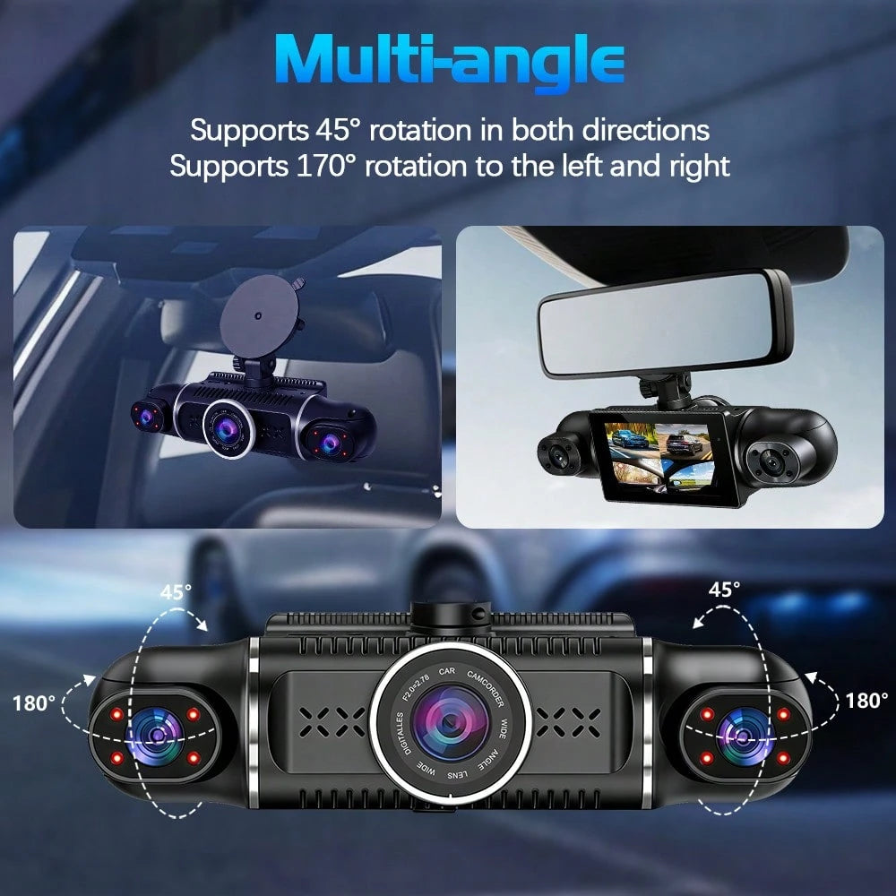 Newly Designed 3-Channel Dash Cam, Intelligent Wifi Connection, 1080FHD, Capable Of Recording Front, Interior, And Rear, Beautiful Body, G-Sensor, Mobile Monitoring, Video Recording, Wide-Angle Shooti