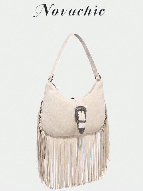 Novachic, Music Festival, Women, Women's Shoulder Bag, Fashionable Personalized Minimalist Versatile Street Sweet Cool Girl Popular Girl Y2K Vintage Retro Tassel Denim Effect Western Style Bohemian St