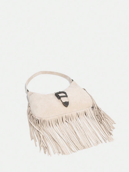 Novachic, Music Festival, Women, Women's Shoulder Bag, Fashionable Personalized Minimalist Versatile Street Sweet Cool Girl Popular Girl Y2K Vintage Retro Tassel Denim Effect Western Style Bohemian St