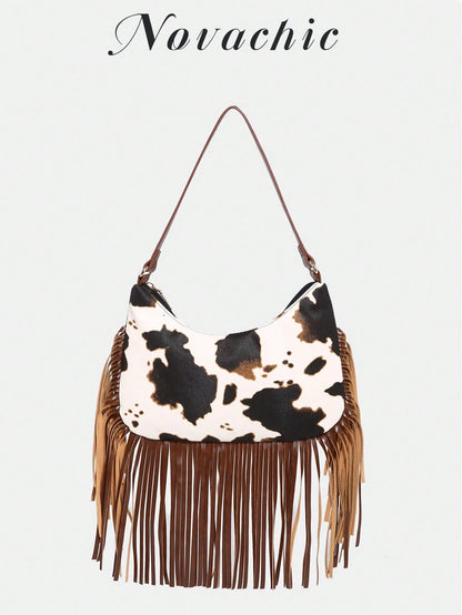 Novachic, Music Festival, Women, Women's Shoulder Bag, Fashionable Personalized Minimalist Versatile Street Sweet Cool Girl Popular Girl Y2K Vintage Retro Tassel Denim Effect Western Style Bohemian St
