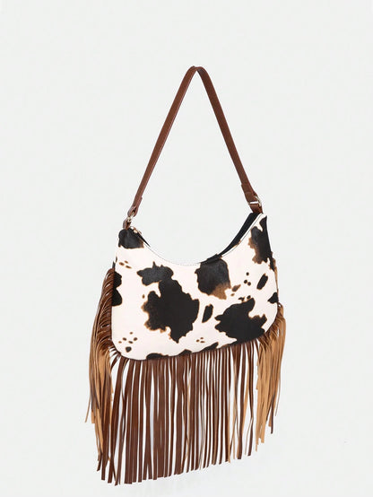 Novachic, Music Festival, Women, Women's Shoulder Bag, Fashionable Personalized Minimalist Versatile Street Sweet Cool Girl Popular Girl Y2K Vintage Retro Tassel Denim Effect Western Style Bohemian St