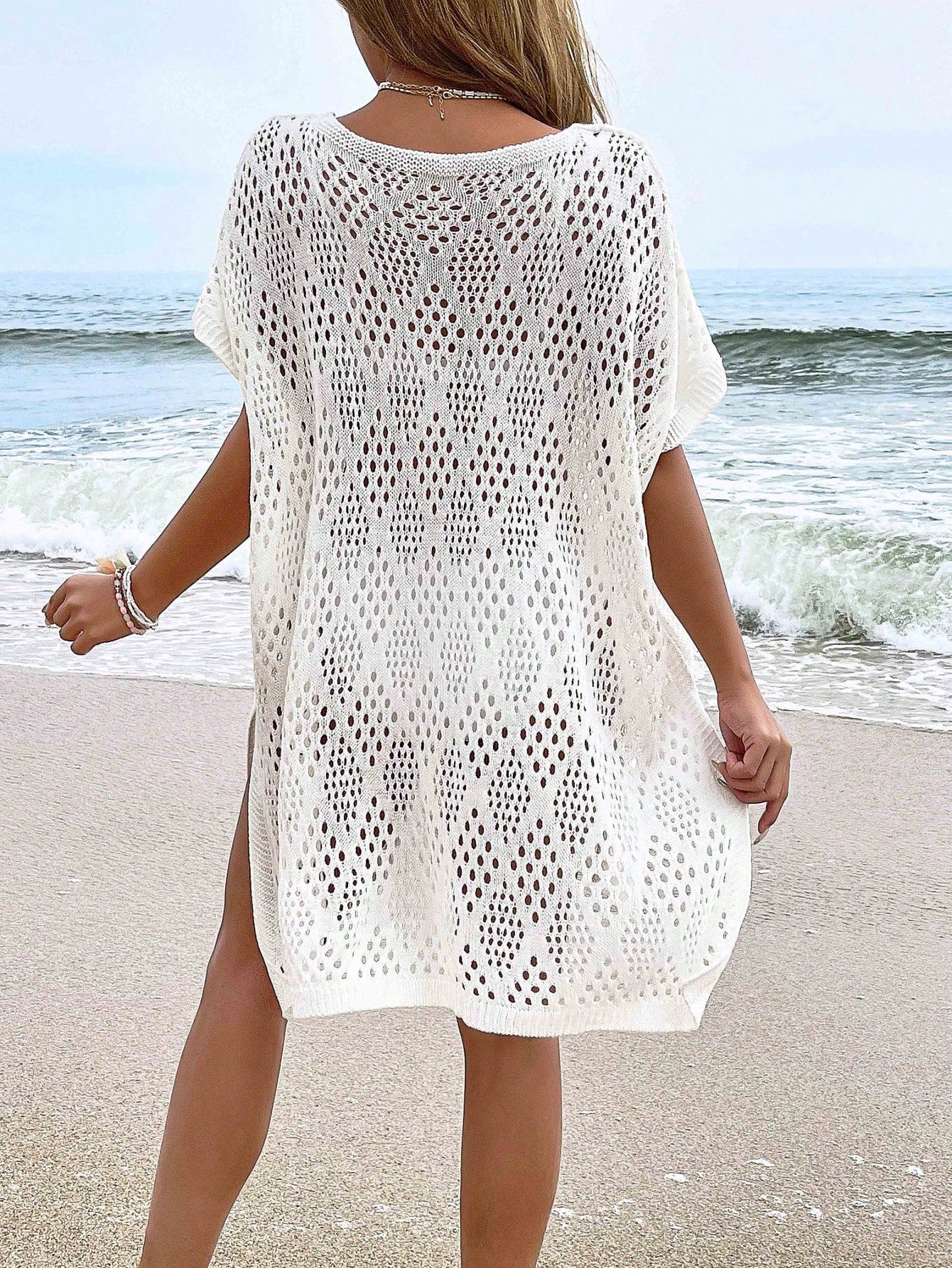 NZZOF Plus Size Women Loose Hollow Out Swimsuit Cover Up Top (Bikini Not Included), Casual Fashion Vacation Beach White Summer, Boho Chic