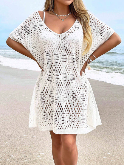 NZZOF Plus Size Women Loose Hollow Out Swimsuit Cover Up Top (Bikini Not Included), Casual Fashion Vacation Beach White Summer, Boho Chic