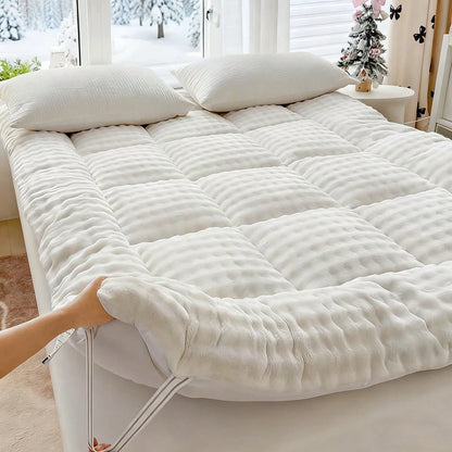Oaskys Cute Soft Mattress Topper- Comfort Breathable Fiber Filling Folding Roll Up Mattress Sleeping Pad, 6-8cm Warm Thickness Quilted Mattress Topper For Sleeping