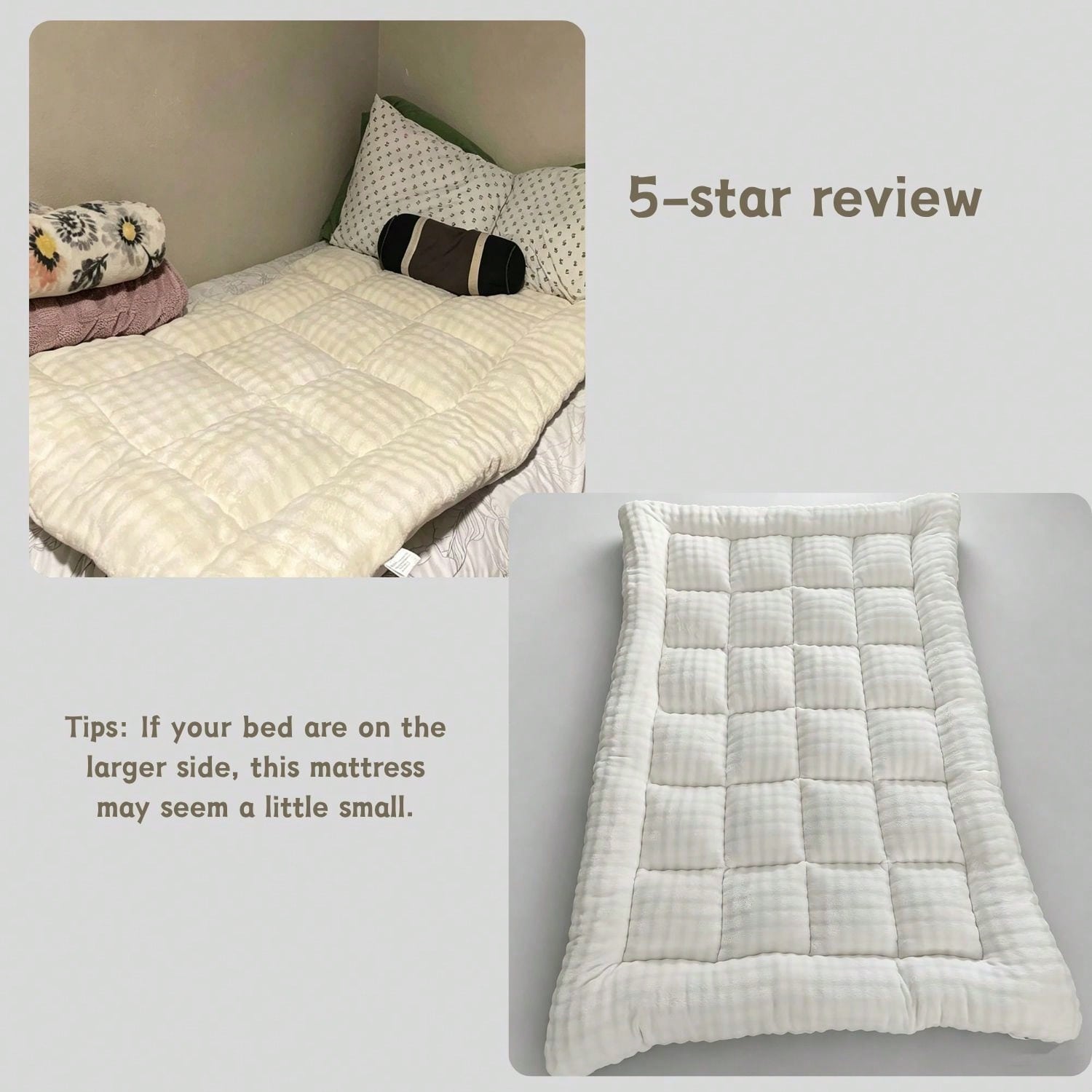 Oaskys Cute Soft Mattress Topper- Comfort Breathable Fiber Filling Folding Roll Up Mattress Sleeping Pad, 6-8cm Warm Thickness Quilted Mattress Topper For Sleeping