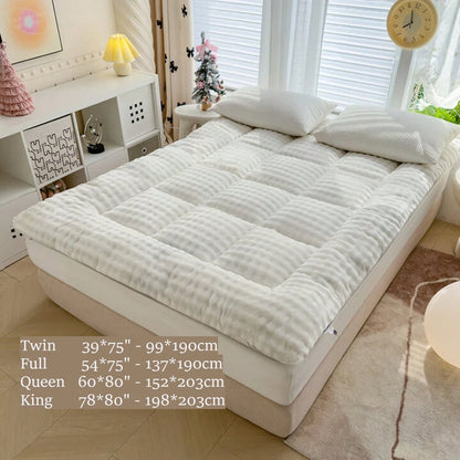 Oaskys Cute Soft Mattress Topper- Comfort Breathable Fiber Filling Folding Roll Up Mattress Sleeping Pad, 6-8cm Warm Thickness Quilted Mattress Topper For Sleeping