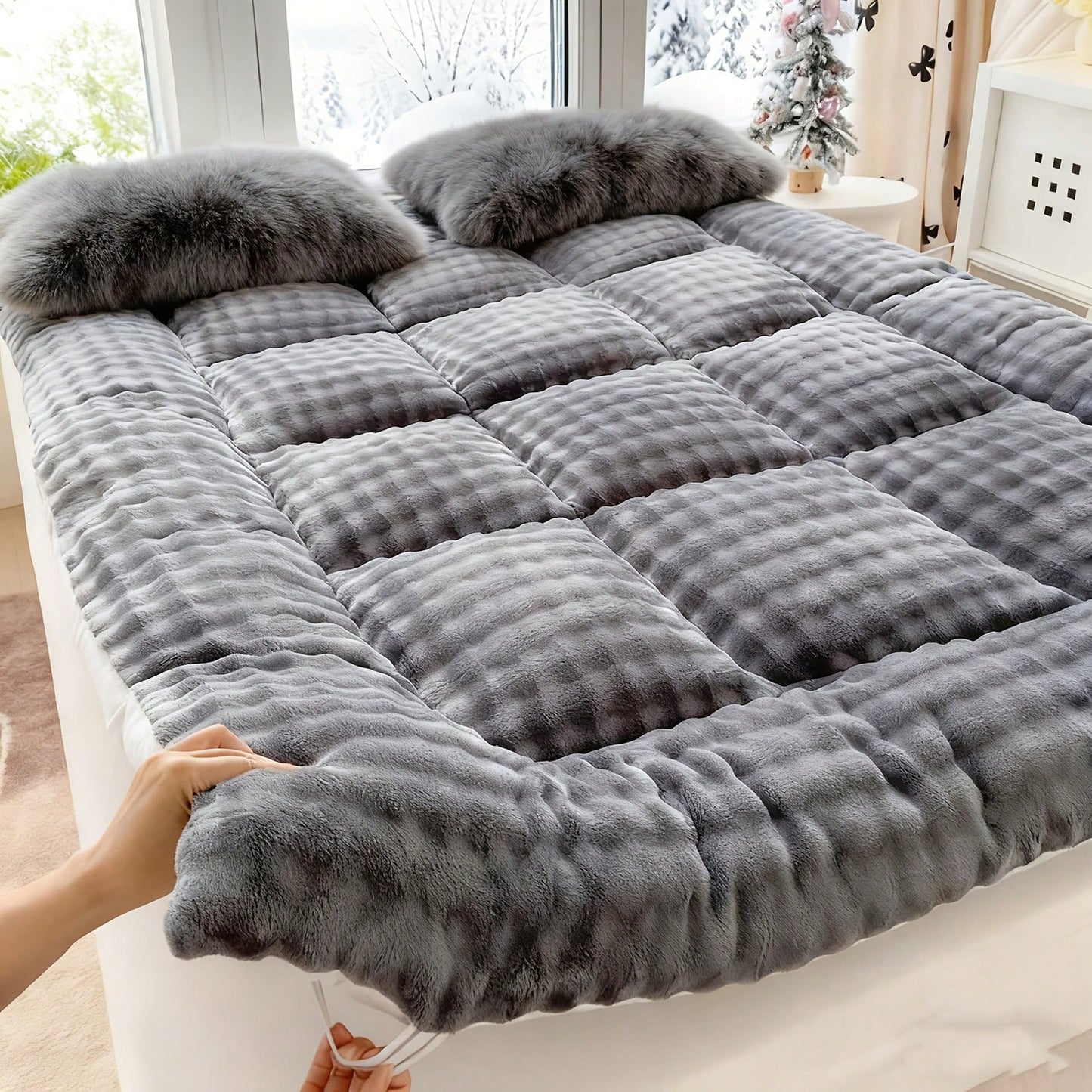 Oaskys Cute Soft Mattress Topper- Comfort Breathable Fiber Filling Folding Roll Up Mattress Sleeping Pad, 6-8cm Warm Thickness Quilted Mattress Topper For Sleeping