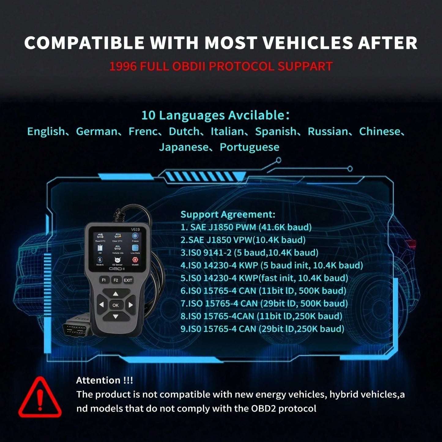 OBD2 Scan Tool Diagnostic Scanner, Engine Fault Code Reader With Reset Function, Supports Mode 6, Mode 8 And I/M Readiness Test, Automatically Check Engine Light, Compatible With All OBDII Vehicles Ma
