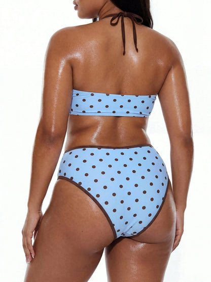 Oceva 2026 Spring/Summer New Plus Size Women's Beach Vacation Polka Dot Print Cutout Sexy Bikini Set