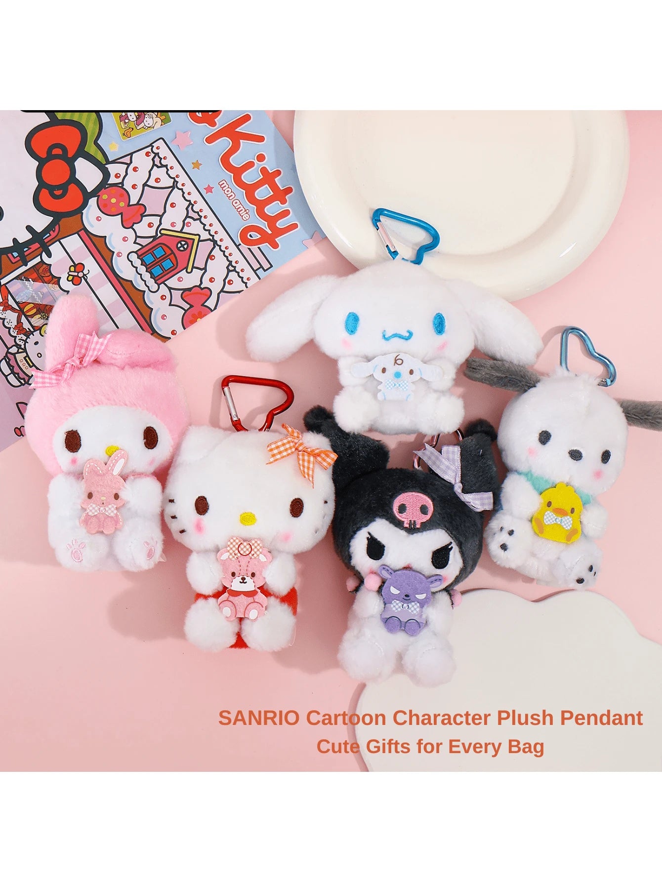 Official Sanrio "Good Friends" Plush Keychain Bag Charm, Soft Cartoon Keychains And Bag Decorations,Room Decoration And Collectible,Suitable For Fans.