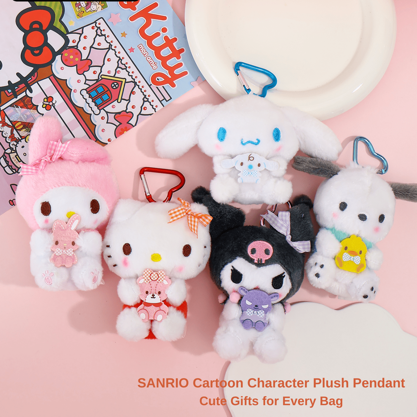 Official Sanrio "Good Friends" Plush Keychain Bag Charm, Soft Cartoon Keychains And Bag Decorations,Room Decoration And Collectible,Suitable For Fans.