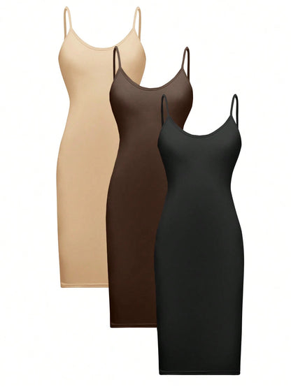 Olithes Solid Color Casual Spaghetti Strap Dress