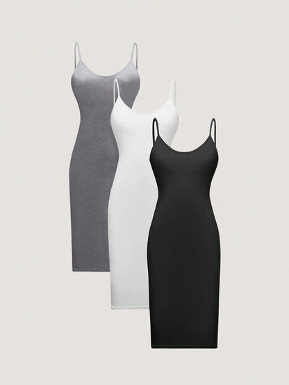 Olithes Solid Color Casual Spaghetti Strap Dress