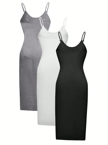 Olithes Solid Color Casual Spaghetti Strap Dress