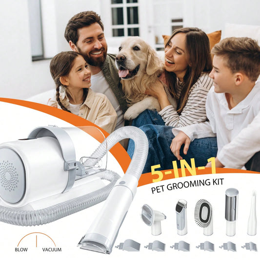 OLIXIS Pet Grooming Vacuum Kit, Low Noise Pet Hair Remover, 5 Professional Tools With Cordless Clippers For Dogs Cats All Hair Types, Easy For Home Use Grooming Brush