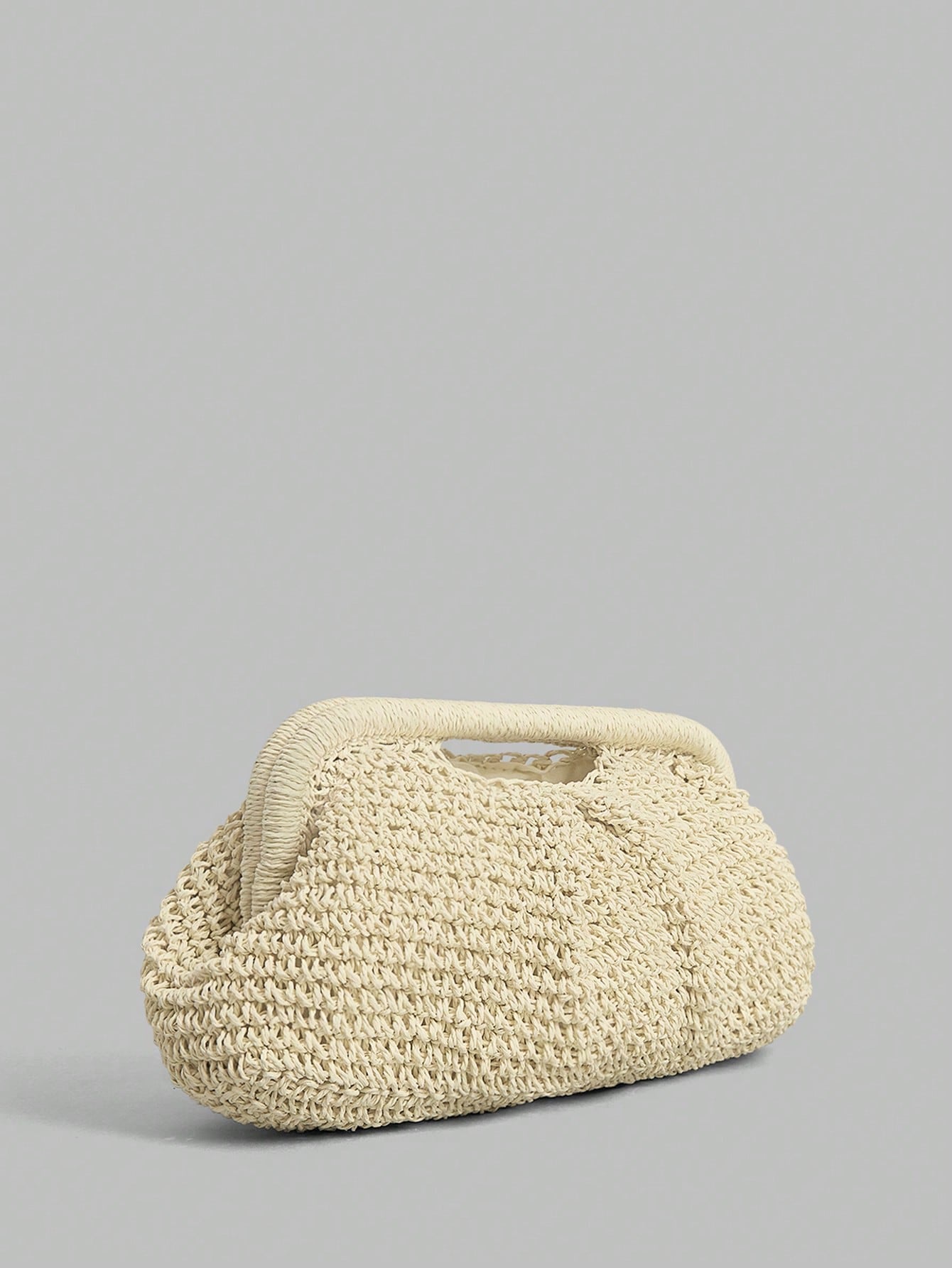 Ontre Stylish Handmade Beige Straw Pleated Cloud Clutch Bag, Suitable For Vacation Travel Beach, Bohemia