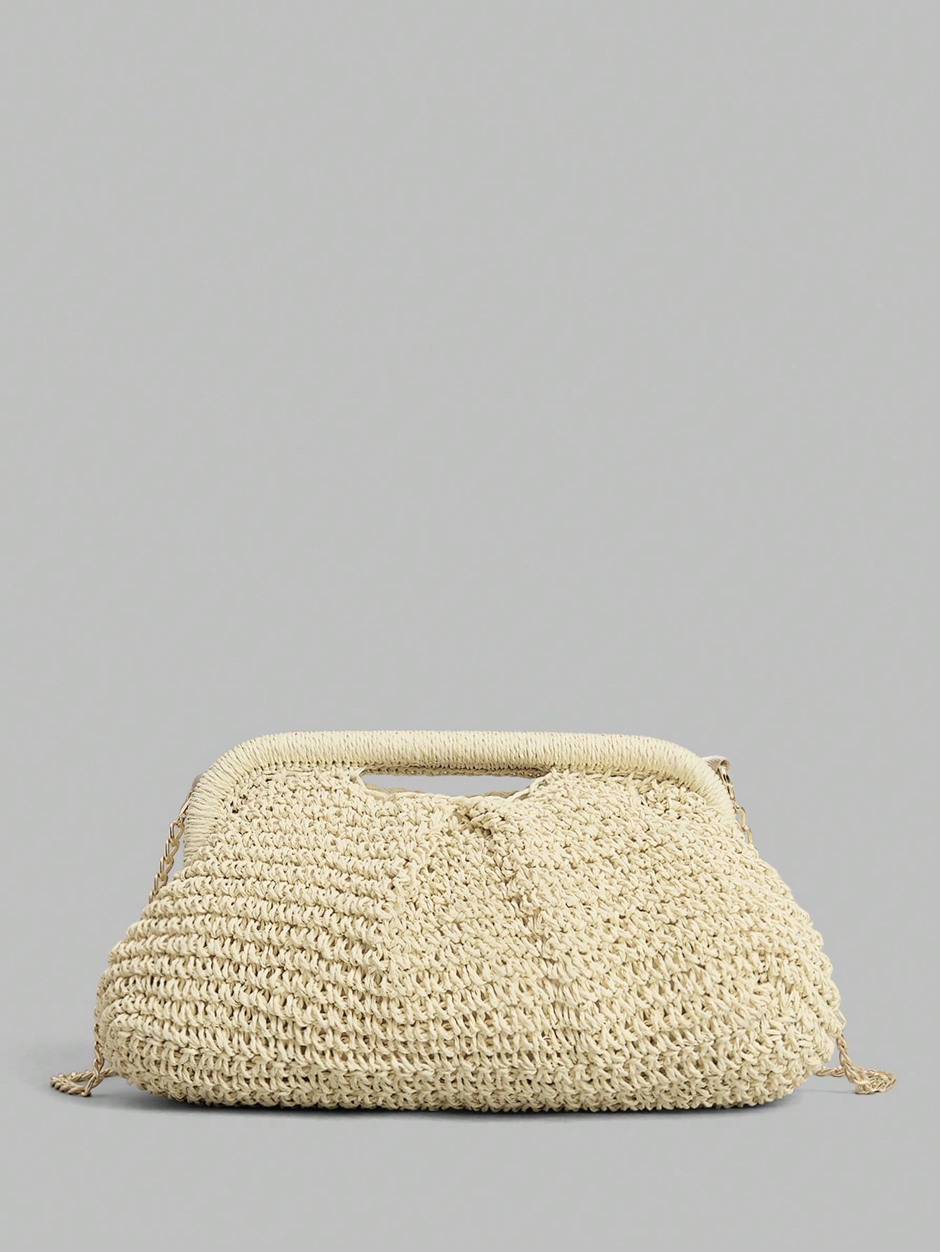 Ontre Stylish Handmade Beige Straw Pleated Cloud Clutch Bag, Suitable For Vacation Travel Beach, Bohemia